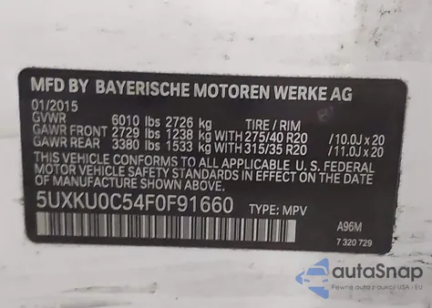 2015 BMW X6 Sdrive35I из США, поврежденный, VIN 5UXKU0C54F0F91660